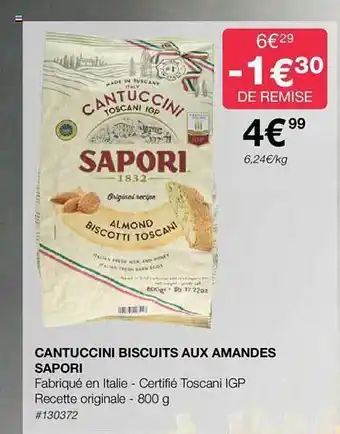 Costco Cantuccini biscuits aux amandes sapori offre