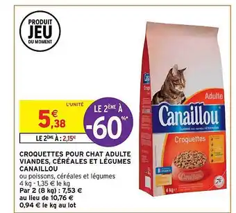 Intermarché Croquettes pour chat adulte viandes, céréales et légumes canaillou offre