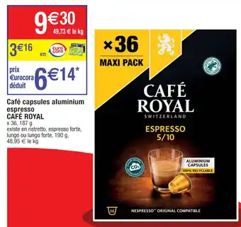 Cora x Carrefour Café Capsules Aluminium Espresso Café Royal offre