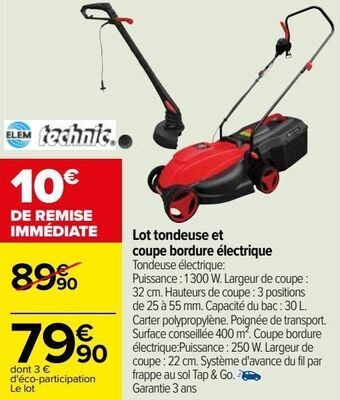 Carrefour Lot tondeuse et coupe bordure électrique offre