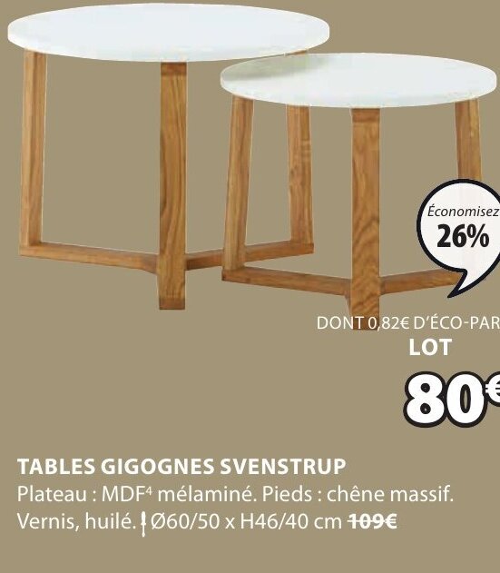 Promo Tables Gigognes Svenstrup chez JYSK