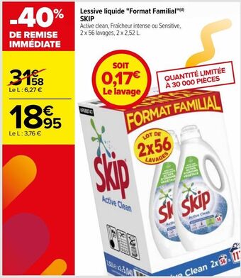 Carrefour Lessive liquide "format familial" skip offre