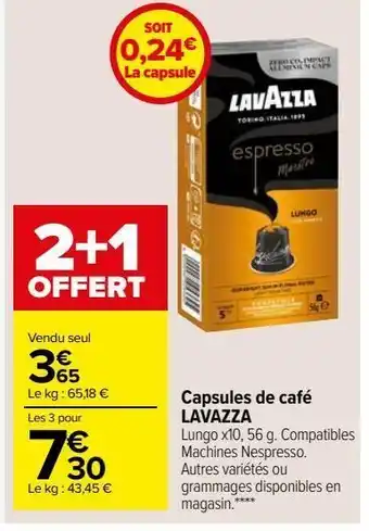Carrefour Market Capsules de café lavazza offre