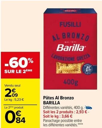 Carrefour Pâtes al bronzo barilla offre