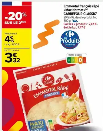 Carrefour Market Emmental français râpé maxi format(m) carrefour classic’ offre