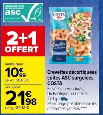 Carrefour Market Crevettes décortiquées cuites asc surgelées costa offre