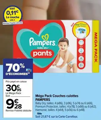Carrefour Market Méga pack couches culottes pampers offre