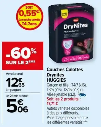 Carrefour Market Couches culottes drynites huggies offre