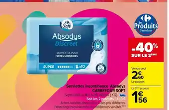 Carrefour Market Serviettes incontinence absodys  carrefour soft offre