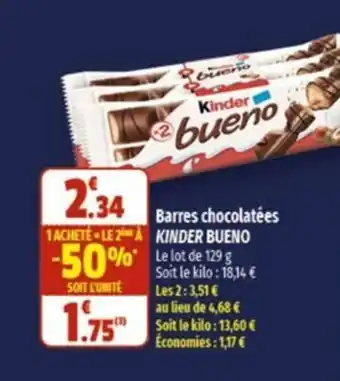 Coccinelle Supermarché Barres chocolatées KINDER BUENO offre