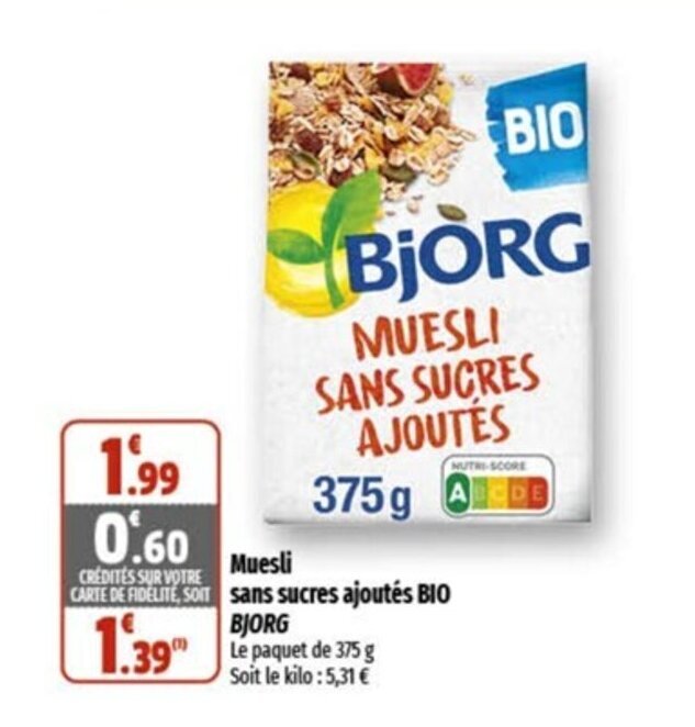 Promo Muesli sans sucres ajoutés BIO chez Coccinelle Supermarché