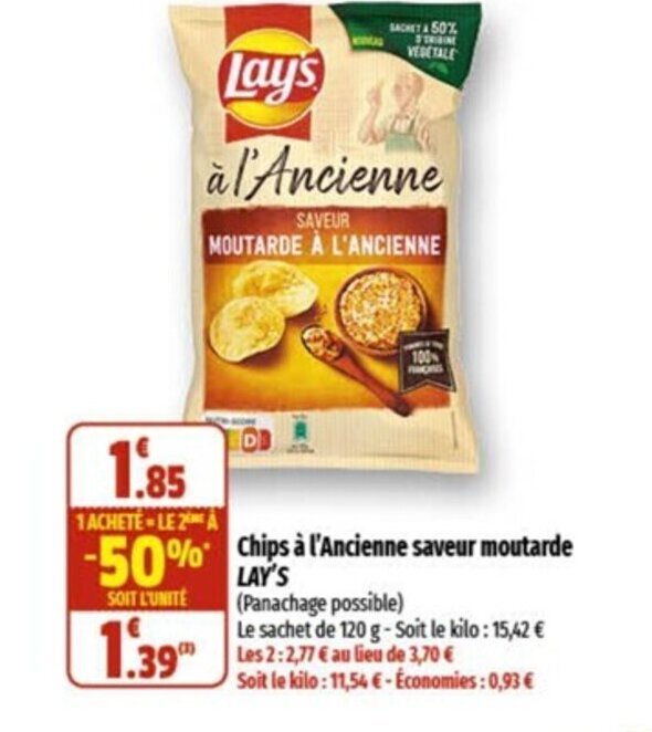 Promo Chips à l'ancienne saveur moutarde LAY'S chez Coccinelle Supermarché