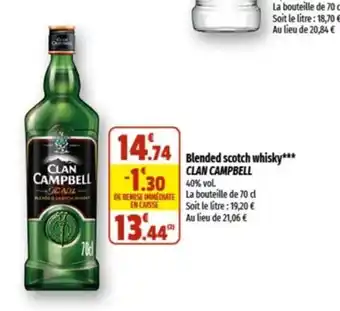Coccinelle Supermarché Blended scotch whisky CLAN CAMPBELL offre