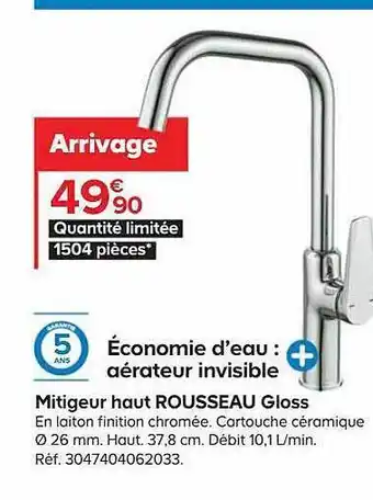 Castorama Mitigeur haut rousseau gloss offre