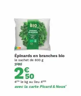 Picard Épinards en branches bio offre