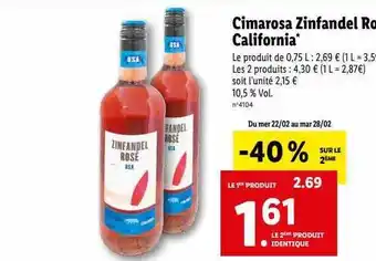 Lidl Cimarosa zinfandel rosé california offre