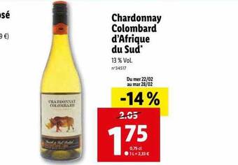Lidl Chardonnay colombard d'afrique du sud offre