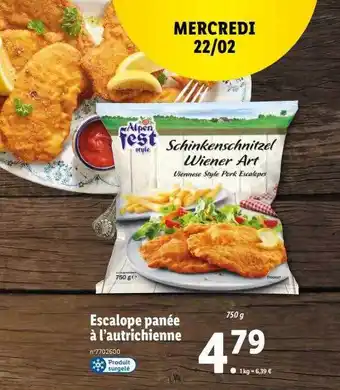 Lidl Escalope panée à l'autrichienne alpen fest offre
