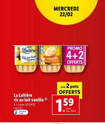 Lidl La laitière riz au lait vanille offre