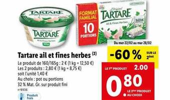 Lidl Tartare ail et fines herbes offre