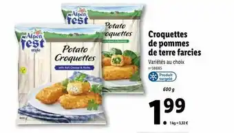 Lidl Croquettes de pommes de terre farcies alpen fest offre