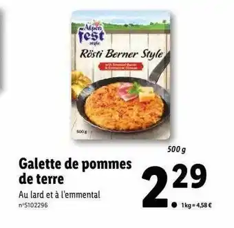 Lidl Galette de pommes de terre alpen fest offre