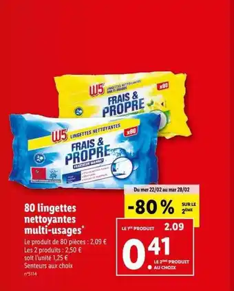 Lidl 80 lingettes nettoyantes multi-usages w5 offre