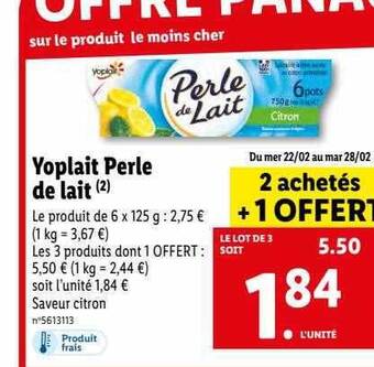 Lidl Yoplait perle de lait offre