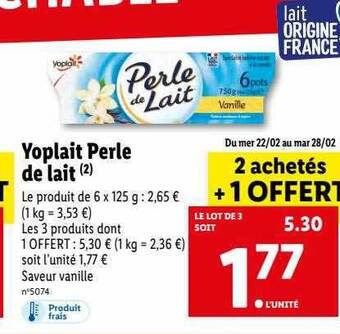 Lidl Yoplait perle de lait offre