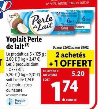 Lidl Yoplait perle de lait offre
