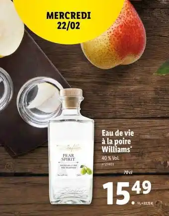 Lidl Eau de vie à la poire williams offre