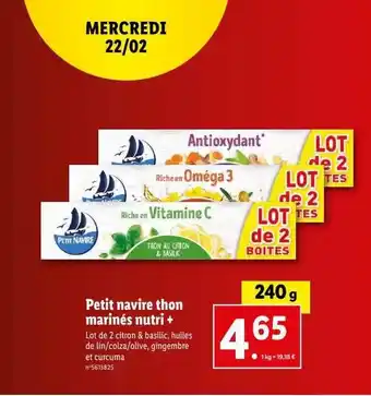 Lidl Petit navire thon marinés nutri + offre