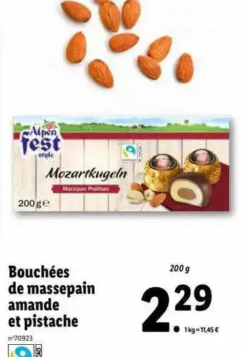 Lidl Bouchées de massepain amande et pistache alpen fest style offre