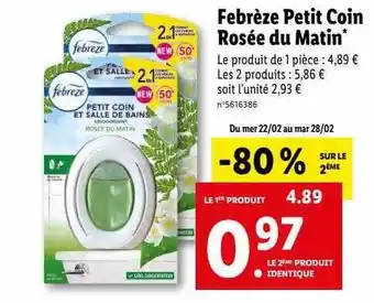 Lidl Febrèze petit coin rosée du matin offre