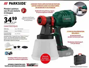 Lidl Pistolet à peinture sans fil sans batterie ni chargeur parkside offre