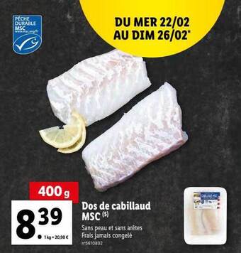 Lidl Dos de cabillaud msc offre
