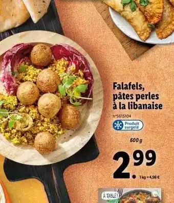 Lidl Falafels, pâtes perles à la libanaise offre