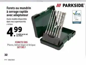 Lidl Forets ou mandrin à serrage rapide avec adaptateur parkside offre