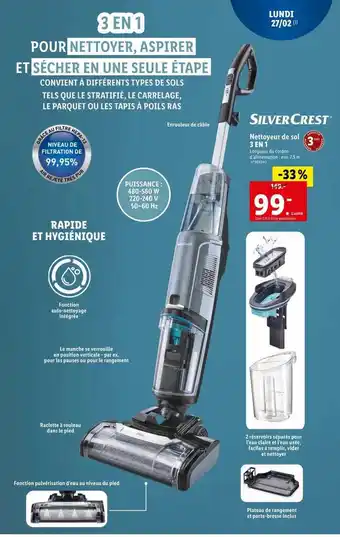 Lidl Nettoyeur de sol 3 en 1 silvercrest offre