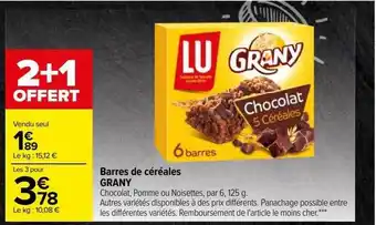 Carrefour Barres de céréales grany offre