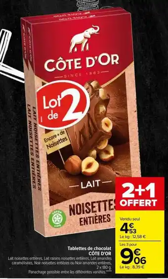 Carrefour Tablettes de chocolat côte d'or offre