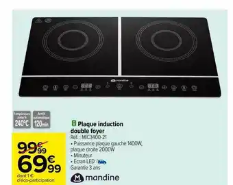 Plaque induction double foyer mandine