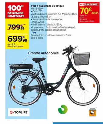 Carrefour Vélo à assistance électrique toplife offre