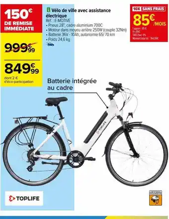 Carrefour Vélo de ville avec assistance électrique toplife offre