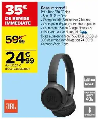 Carrefour Casque sans fil jbl offre