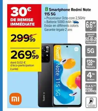 Carrefour Smartphone redmi note 11s 5g xiaomi offre