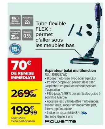Carrefour Aspirateur balai multifonction rowenta offre