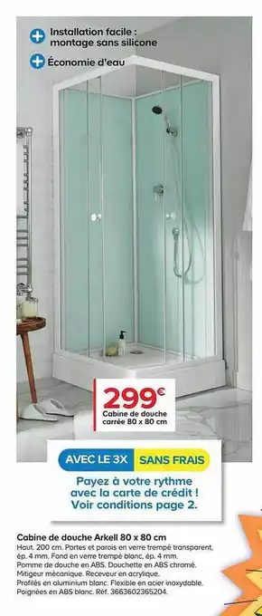 Castorama Cabine de douche arkell 80 x 80 cm offre