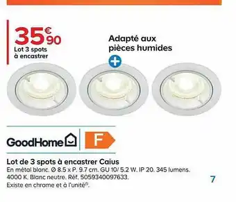 Castorama Lot de 3 spots à encastrer caius goodhome offre