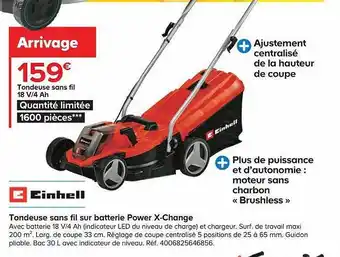 Castorama Tondeuse sans fil sur batterie power x-change einhell offre